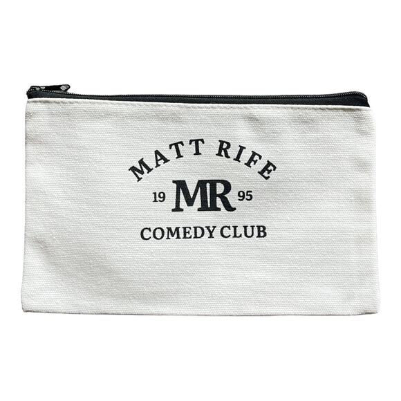 NEW Matt Rife ZIPPER POUCH Cosmetic Bag White Black MR Comedy Club Canvas 8.25" - Picture 1 of 3
